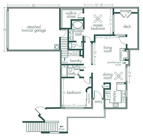 Floor plan Pegasus - Two Bedroom/Two Bath 1,214 Sq Ft
