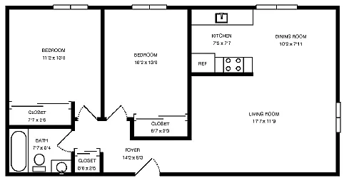 Floor plan 2 Bed 1 Bath