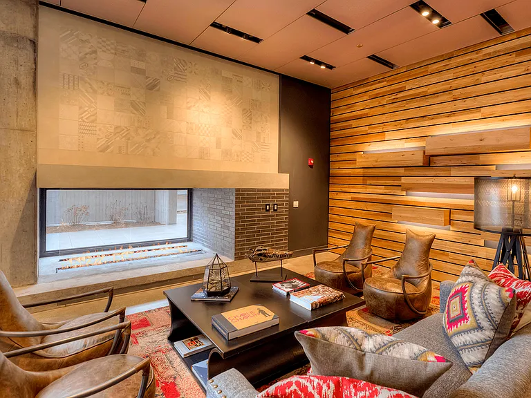 Lobby lounge with fireplace
