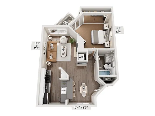Floor plan 1 Bed, 1 Bath C