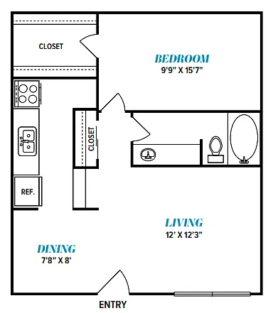 Floor plan A7 One Bed, One Bath