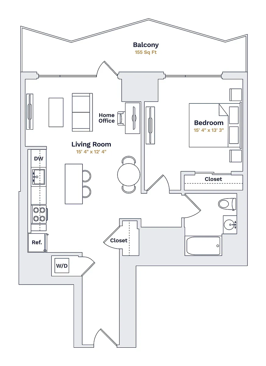 Floor plan BEACH - 1 Bedroom One Bathroom