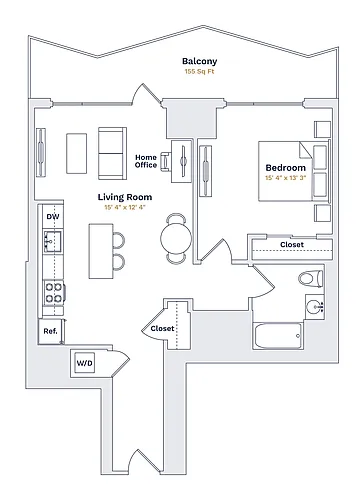 Floor plan BEACH - 1 Bedroom One Bathroom