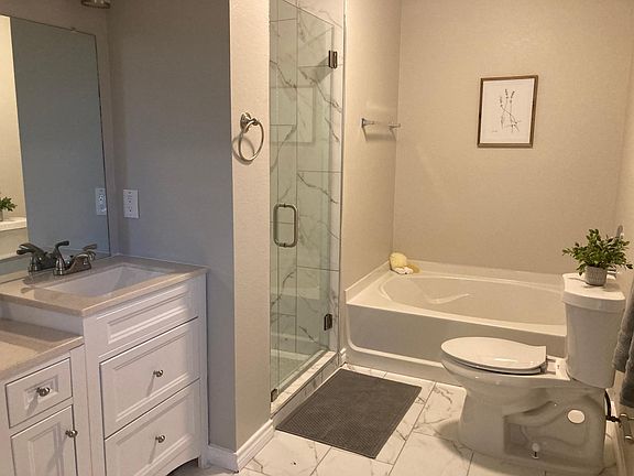 Bathroom 1.
 Master bath with bath and walk in shower. Double sinks