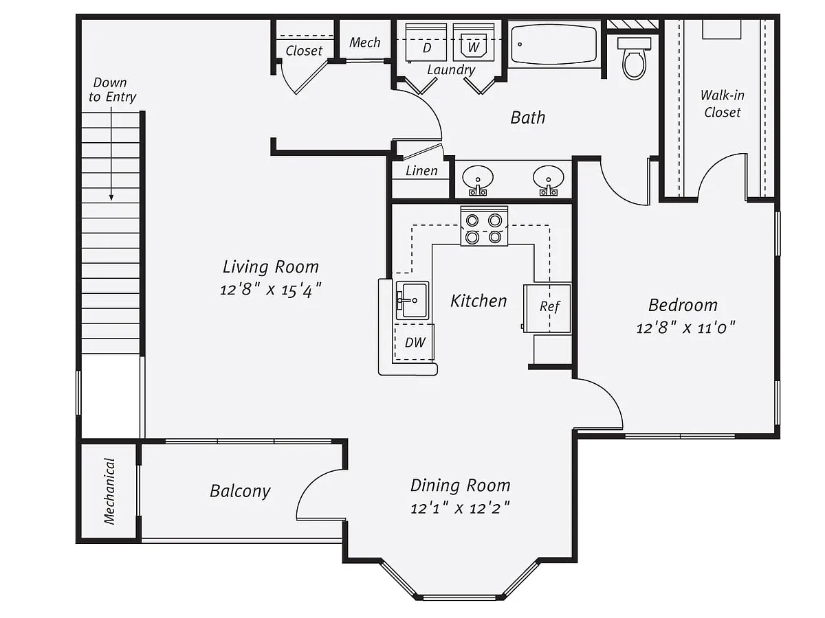 Floor plan 1 Bed/1 Bath-Watson