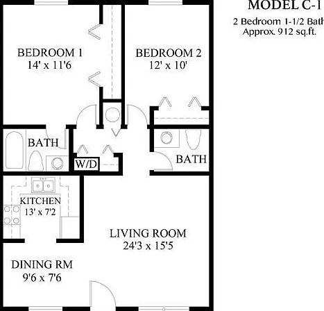 Model C1 - 2 Bedroom, 1.5 Bath Model C1 - 2 Bedroom, 1.5 Bath