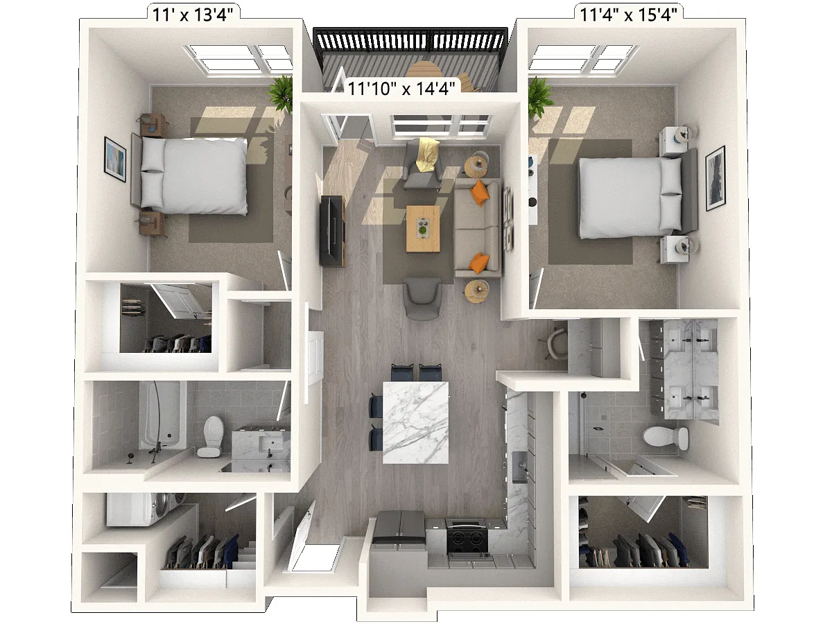 Floor plan B2.1 2x2 1091 SF