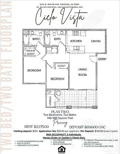 Floor plan 2 BEDROOM 2 BATHROOM