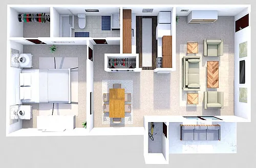 Floor plan Phase I - 1 Bed 1 Bath w Patio