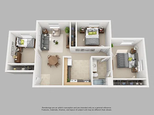 Floor plan Three Bedroom One Bath Downsta