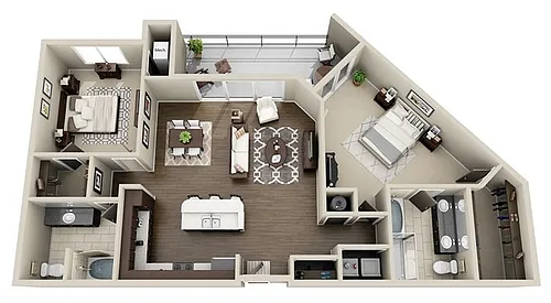 Floor plan 2 Bed 2 bath Split (FS 4)