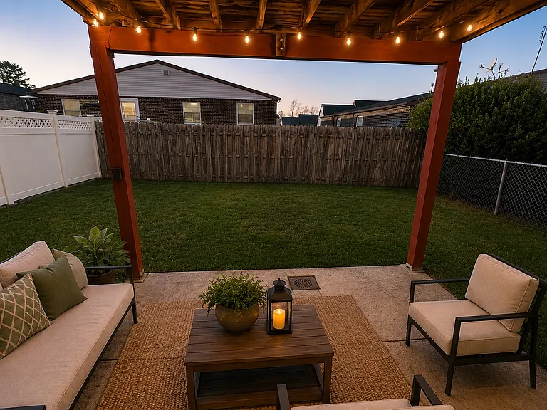 Private backyard oasis! It's fenced and we take care of the lawn for you.