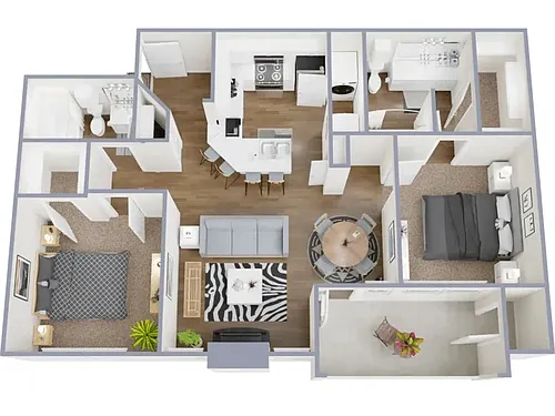 Floor plan 2 Bed, 2 Bath B Upgraded