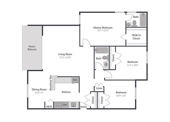 Floor plan 3 Bedroom 2 Bath