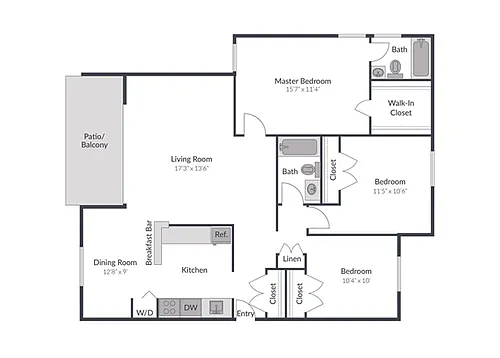 Floor plan 3 Bedroom 2 Bath
