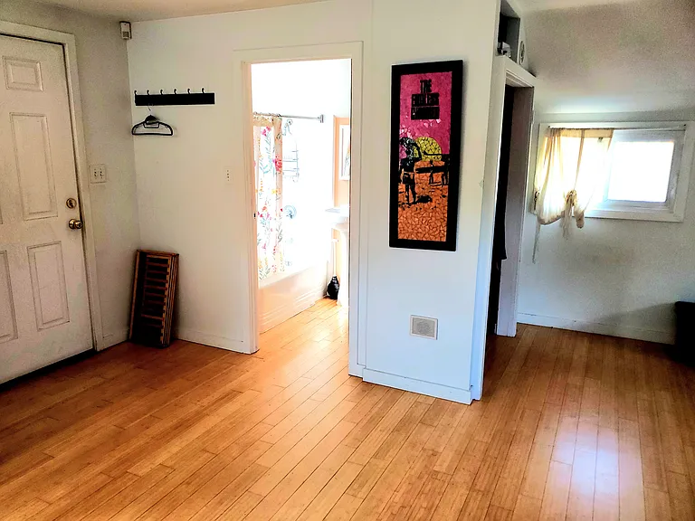 Entry way and bathroom, has shower and bath tub.