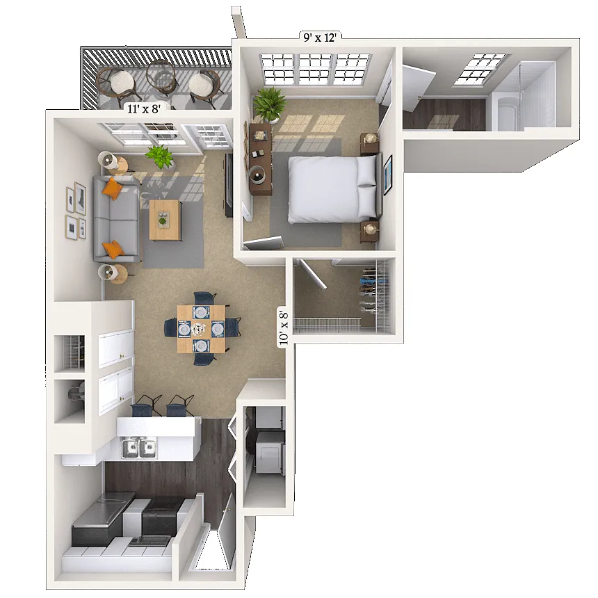 Floor plan Traditional 1x1 591-713 SF