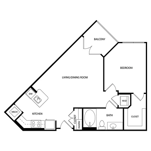 Floor plan 1 Bedroom, 1 Bath 714 SF KA4.1