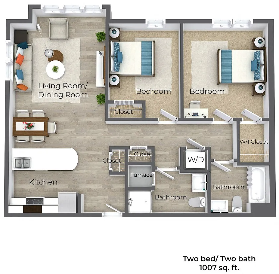 Floor plan Two Bedroom - Two Bathroom | 1 Mansfield Ave