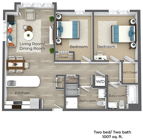 Floor plan Two Bedroom - Two Bathroom | 1 Mansfield Ave
