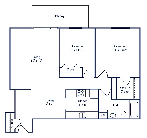 Floor plan 2 Bedroom, 1 Bath (901 sqft.)