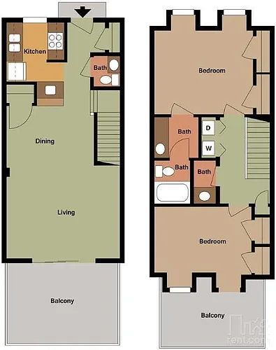 Floor plan Two Bedroom townhome with granite and lvp flooring