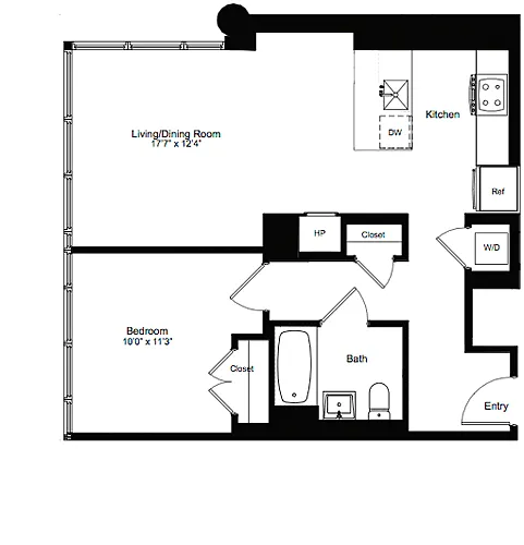 Floor plan One Bedroom H 3-12
