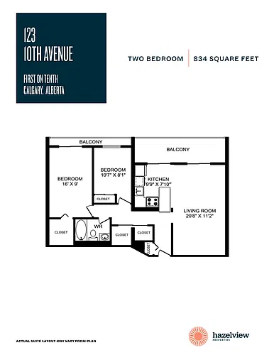 Floor plan 2 Bedroom, 1 Bathroom