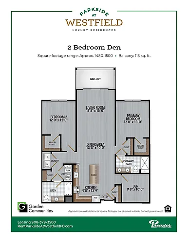 Floor plan $3.18/sq.ft. - Two Bedroom Den