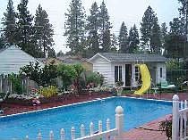 Pool in upscale landscaped back yard