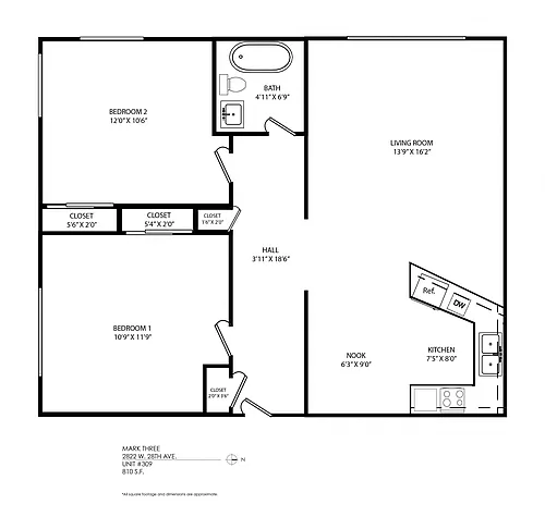 Floor plan 2 Bedroom x 1 Bath