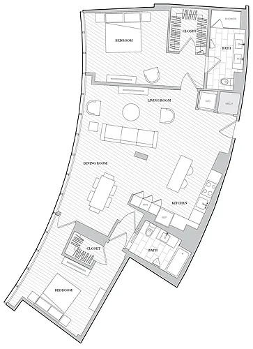 Floor plan 2 Bed 2 Bath B2L