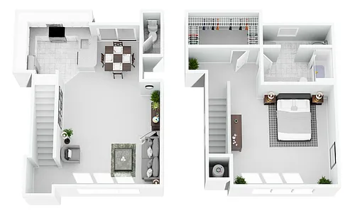 Floor plan 1 Bed 1 Bath Townhouse (Fireplace Optional)