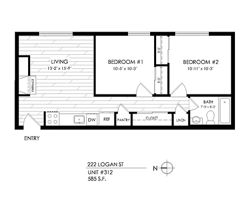 Floor plan 2 Bedrooms, 1 Bath