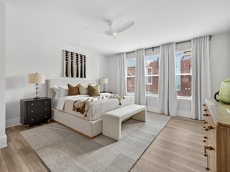 Primary bedroom with ceiling fan
