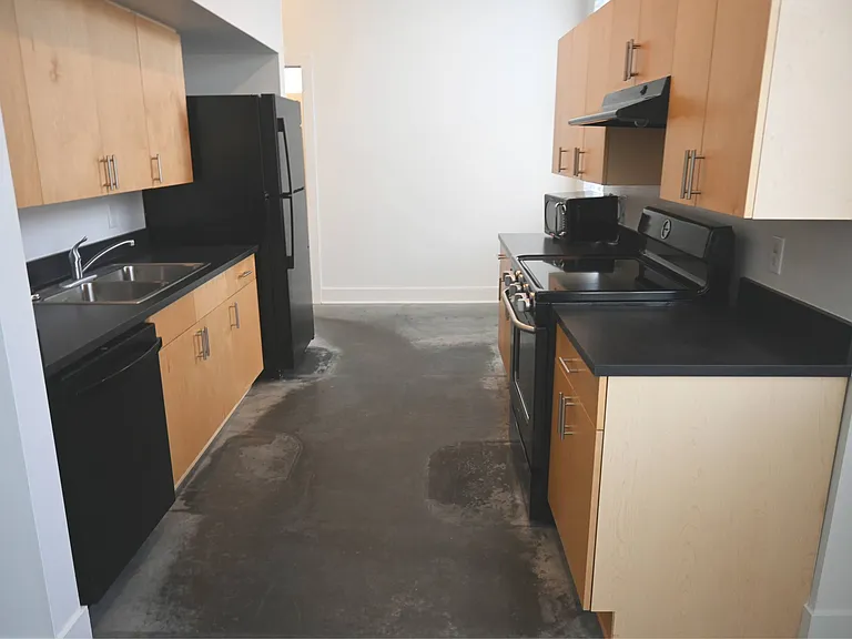 Closer look of a kitchen in a unit at The Sawyer.