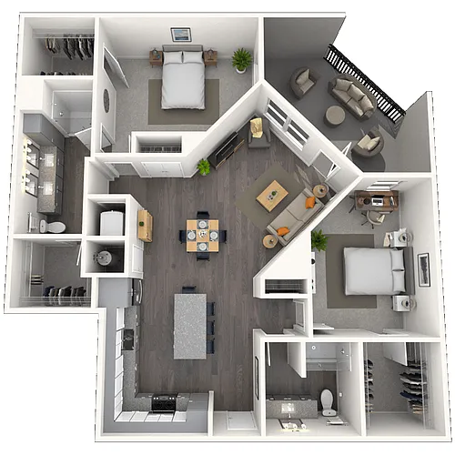 Floor plan B2 2x2 1290 SF