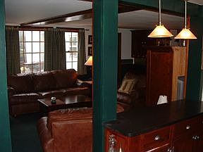 View from the kitchen into the family room.