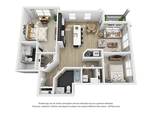 Floor plan A1 - 2 Bedroom & 2 Bath Corner Apt Home