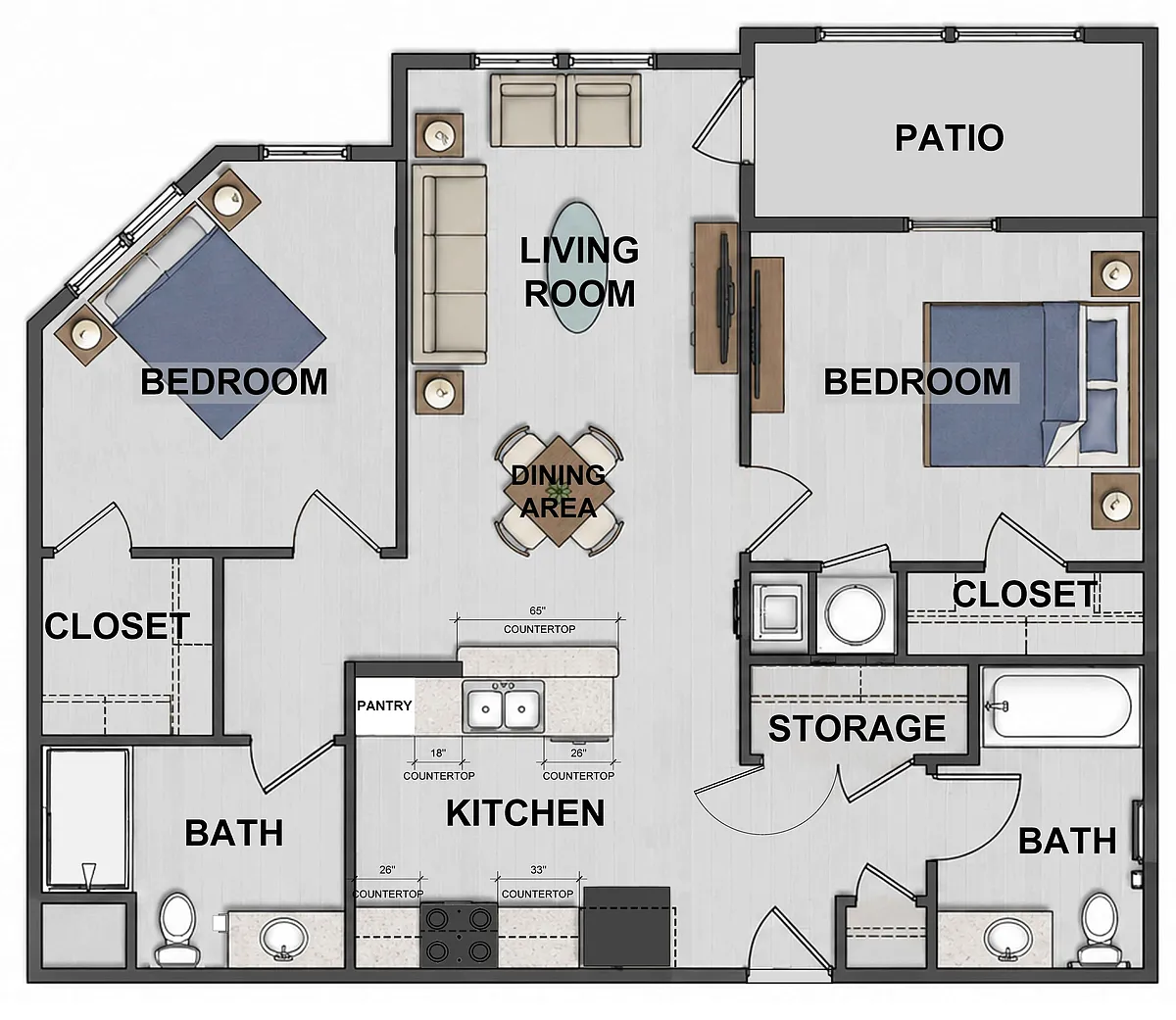 Floor plan 2 bedroom 70%
