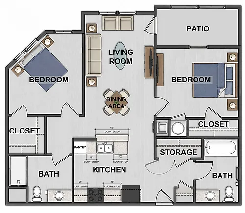Floor plan 2 bedroom 70%