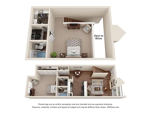 Floor plan 2 Bed 2 Bath Townhome Luxury Renovated 1015 sq ft