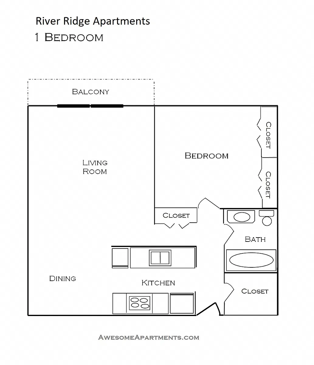 Floor plan Large 1 Bedroom 1 Bath