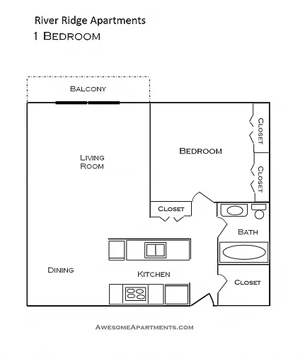 Floor plan Large 1 Bedroom 1 Bath