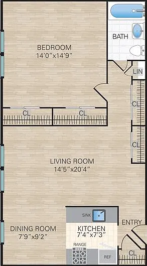 1 Bedroom, 1 Bath. 850 Sq. Ft.