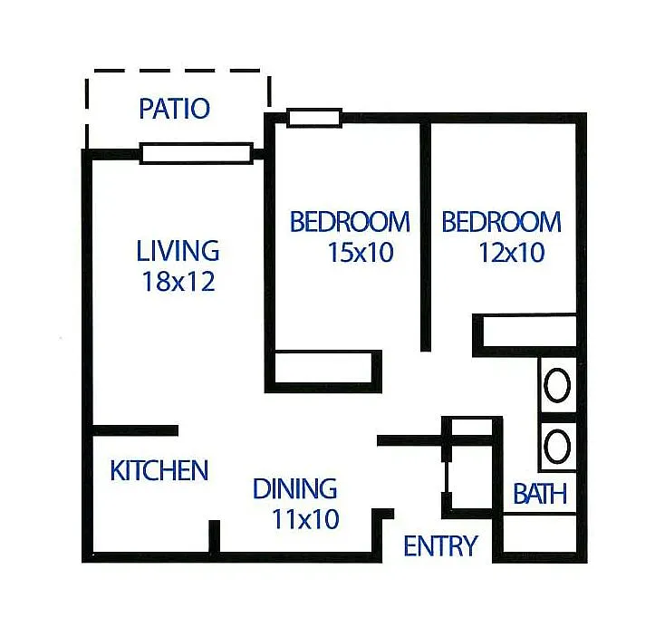 Floor plan Two Bedroom, One Bath