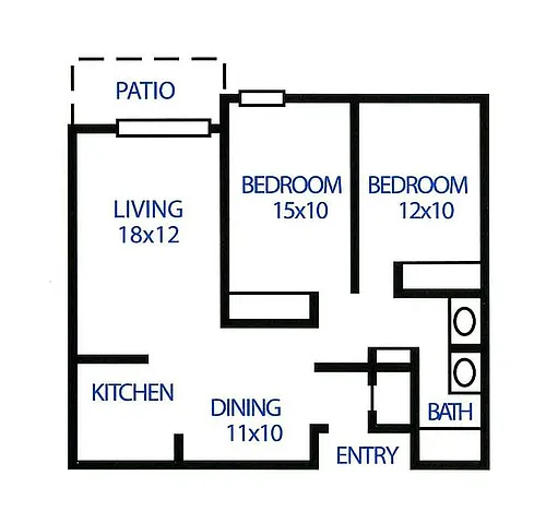 Floor plan Two Bedroom, One Bath