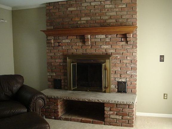 Brick fireplace in family room