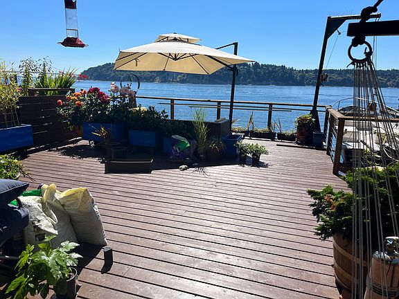 Lower deck in full bloom looking towards Gig Harbor and the Narrows Bridge.