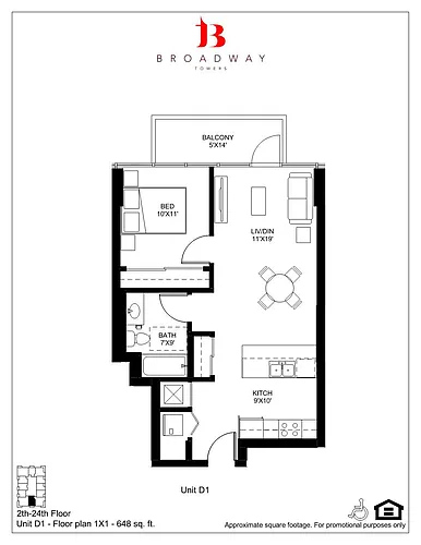 Floor plan Broadway D1 1x1